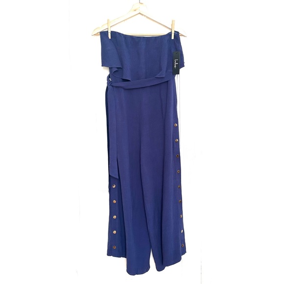 Lulu’s Lanah Navy Blue Strapless Jumpsuit Gold Buttons, Size Medium, NWT - Picture 5 of 9